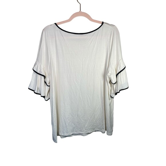 J Jill Wearever Collection Women Top Shirt Short Sleeve ivory w/Black Trim Sz L‎ - Picture 3 of 10